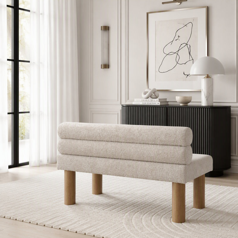 Mobilier de salle à manger rembourré Boucle, Gris clair / naturel