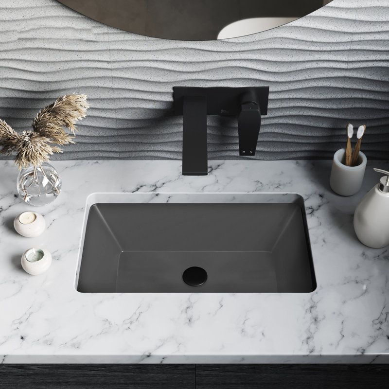Lavabo de salle de bain rectangulaire encastré Voltaire, H 7,5 po x l 13,5 po x P 5,3 po, Gris mat