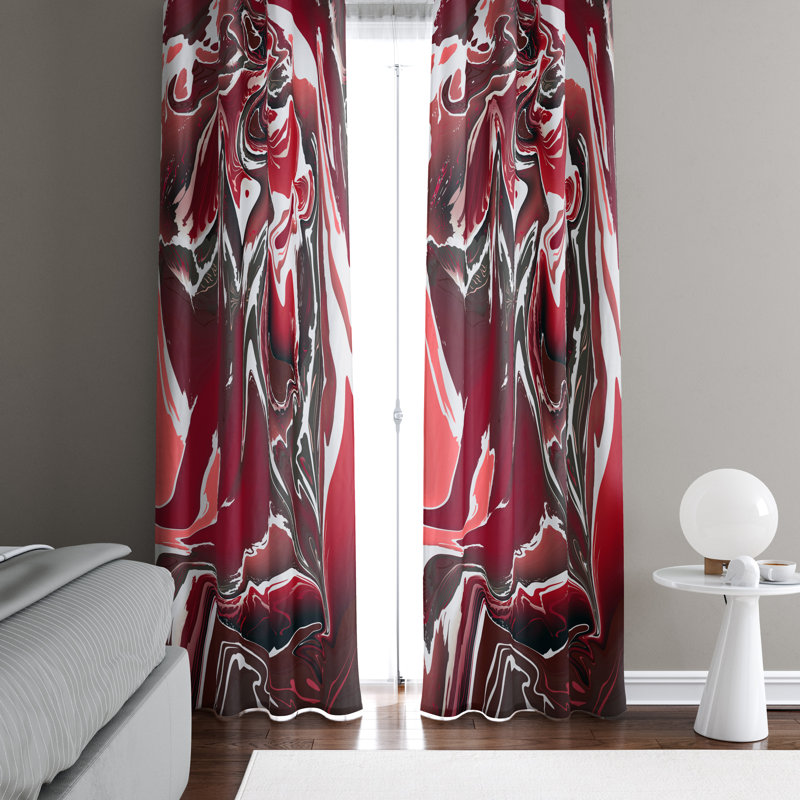 Panneau de rideau simple semi-transparent abstrait, L 20 po x L 52 po, Rouge