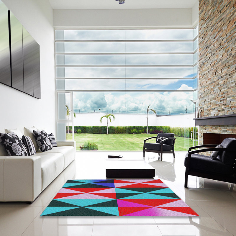 Tapis géométrique vert mer Kiger, Carré 5 pi