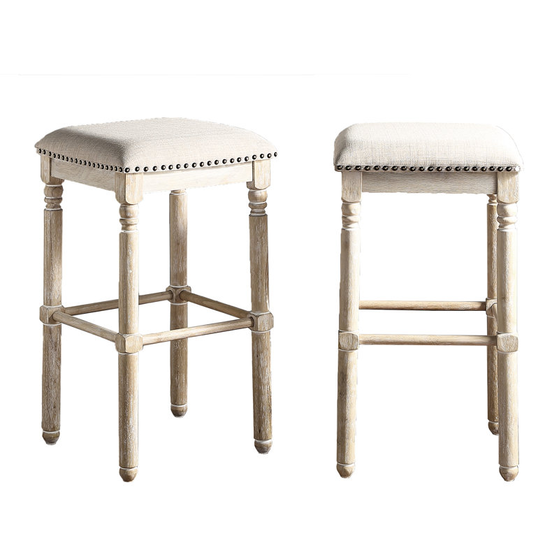 Tabourets en bois brun clair, de 2 - siège rectangulaire pour siège de bar rembourré de stabilité, 2 rembourrés
