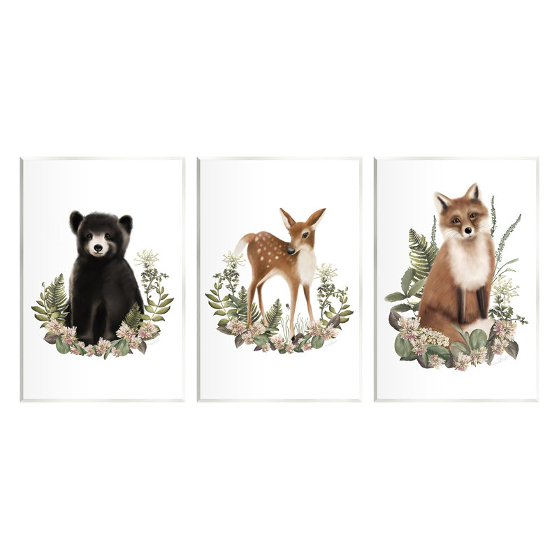 Fleurs florales, animaux de la forêt, 3 pièces, H 19 po x l 13 po x P 0,5 po