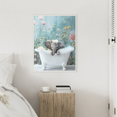 «Blue Blossom Elephant Bath» par Hostetter, impression sur toile encadrée