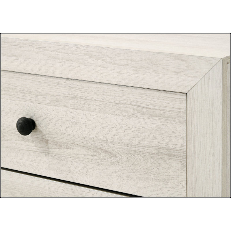 Commode de rangement rustique à six tiroirs avec finition blanche délavée, parfaite pour les chambres élégantes et organisées