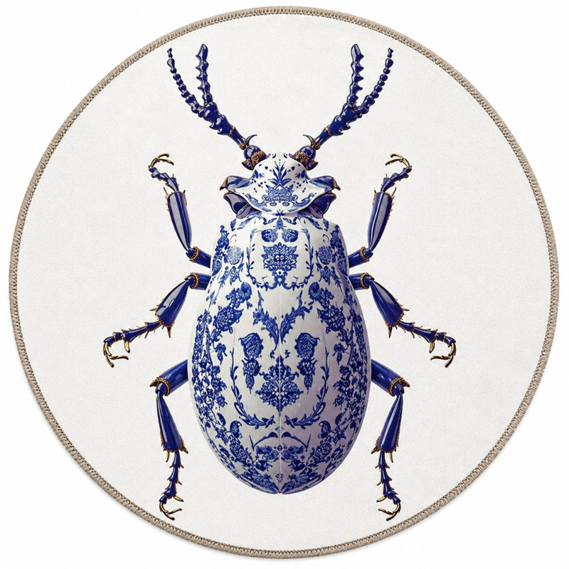 Blue Insect Patterned Washable Carpet, Runner 2'6" x 6'7"