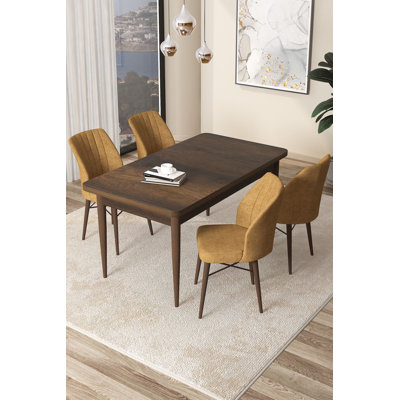 Elegant 5-Piece Dining Table & Chairs Set, Baroque & Cappuccino | Dining Table (43.3 x 29.9 x 27.9 in) | 4 Chairs (17.7 x 35.4 x 16.5 in) | 100% Melamine Coated Chipboard, Wooden Legs & Metal Frame, Comfortable Foam Cushions