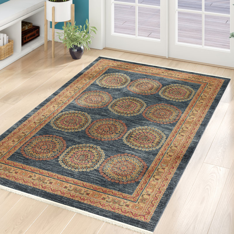Tapis bleu / floral Jaeden, Rectangle 8 pi x 10 pi