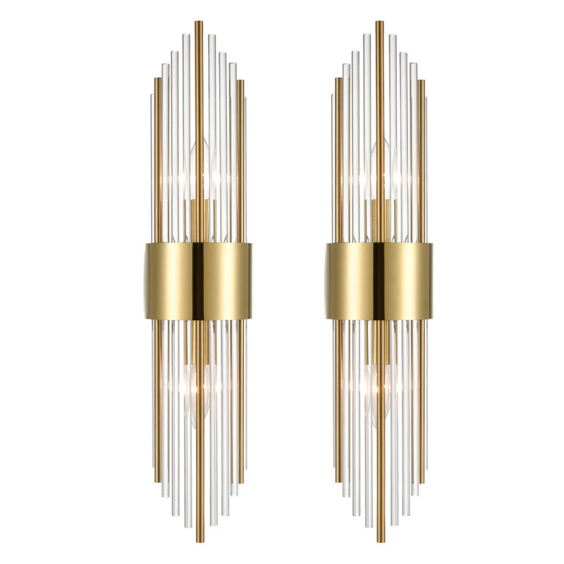 Gold Crystal Flush Mount Sconces (Set Of 2), Brushed Gold
