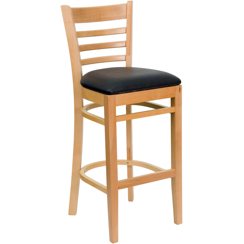 Ladder Back Wooden Restaurant Barstool, Natural, Black