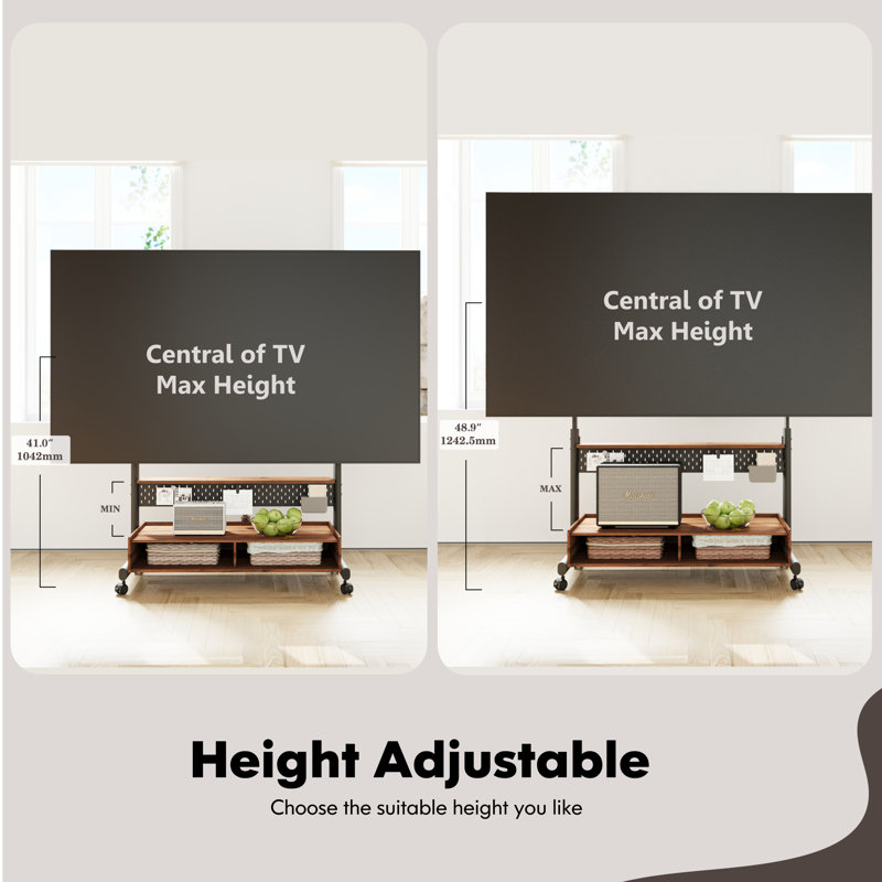 Charrisse Rolling Height Adjustable TV Stand, Brown