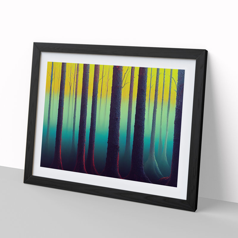Neon Summer Forest - Single Picture Frame Print, 46cm H x 64cm W, Black