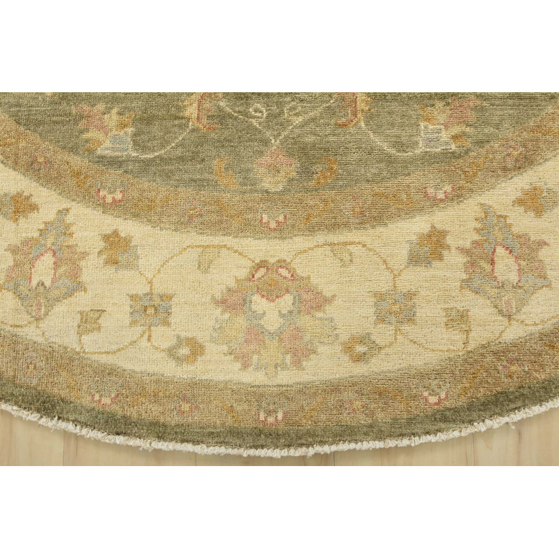 Tapis oriental traditionnel en laine vert noué à la main 6 pi 7 po x 6 pi Ziegler