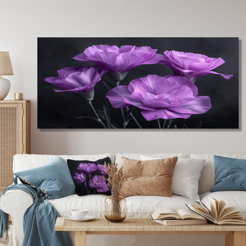 Mauve et gris, œillets, harmonie - œillets, art mural, Cadre photo blanc, H 34 po x l 44 po