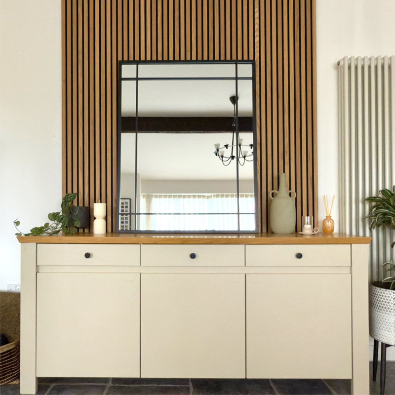 Aimi - Black Metal Rectangle Window Wall & Leaner Mirror, 120cm x 95cm