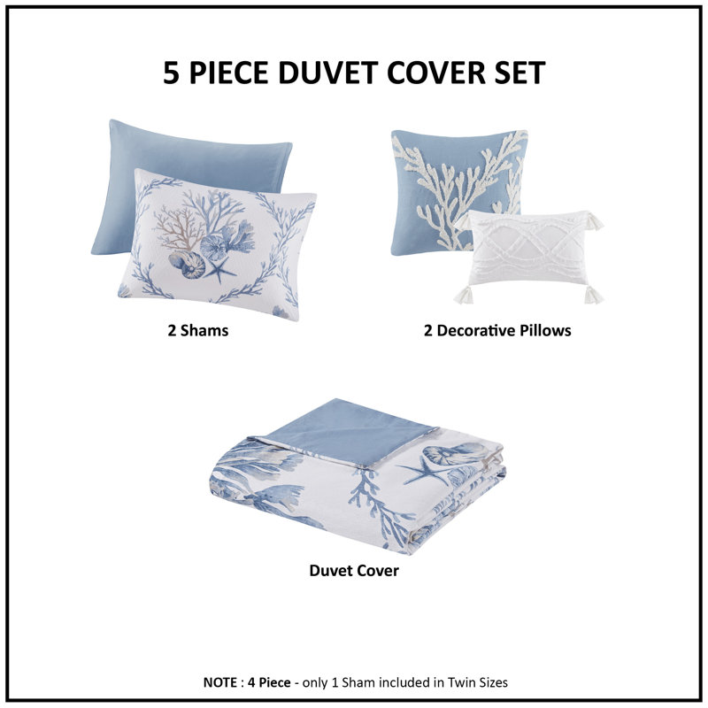 Blue and White Cotton Nautical 7-Piece Duvet Cover Set