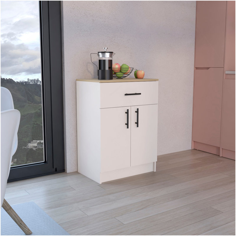 Armoire garde-manger à un tiroir, deux tablettes intérieures ivoire - chêne naturel Mayorca