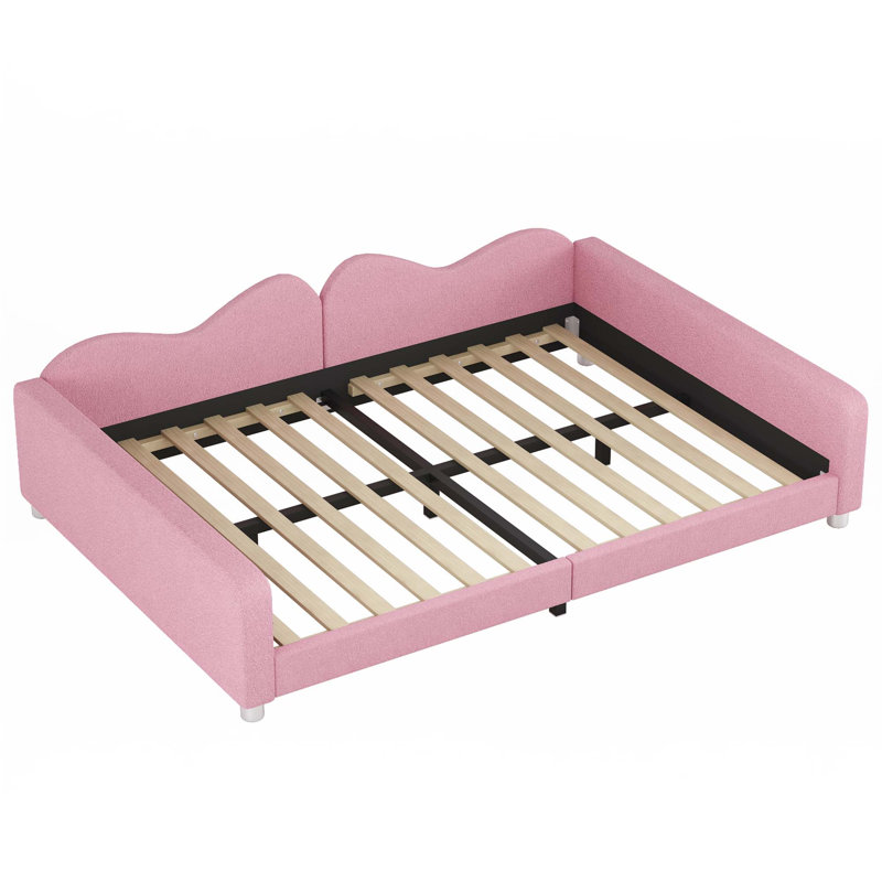 Upholstered Daybed, Sherpa Fabric Sofabed, Pink, Full/Double