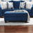 Fabric - Navy Blue With Welted Trim, Legs, Geometric Pattern, Rectangular Tray Top For Living Room Footrest High Foam, Shape