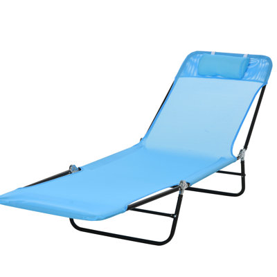 Portable Beachside Chair With Reclining Back & Mesh Seat, Blue Beach Breathable Seat ,