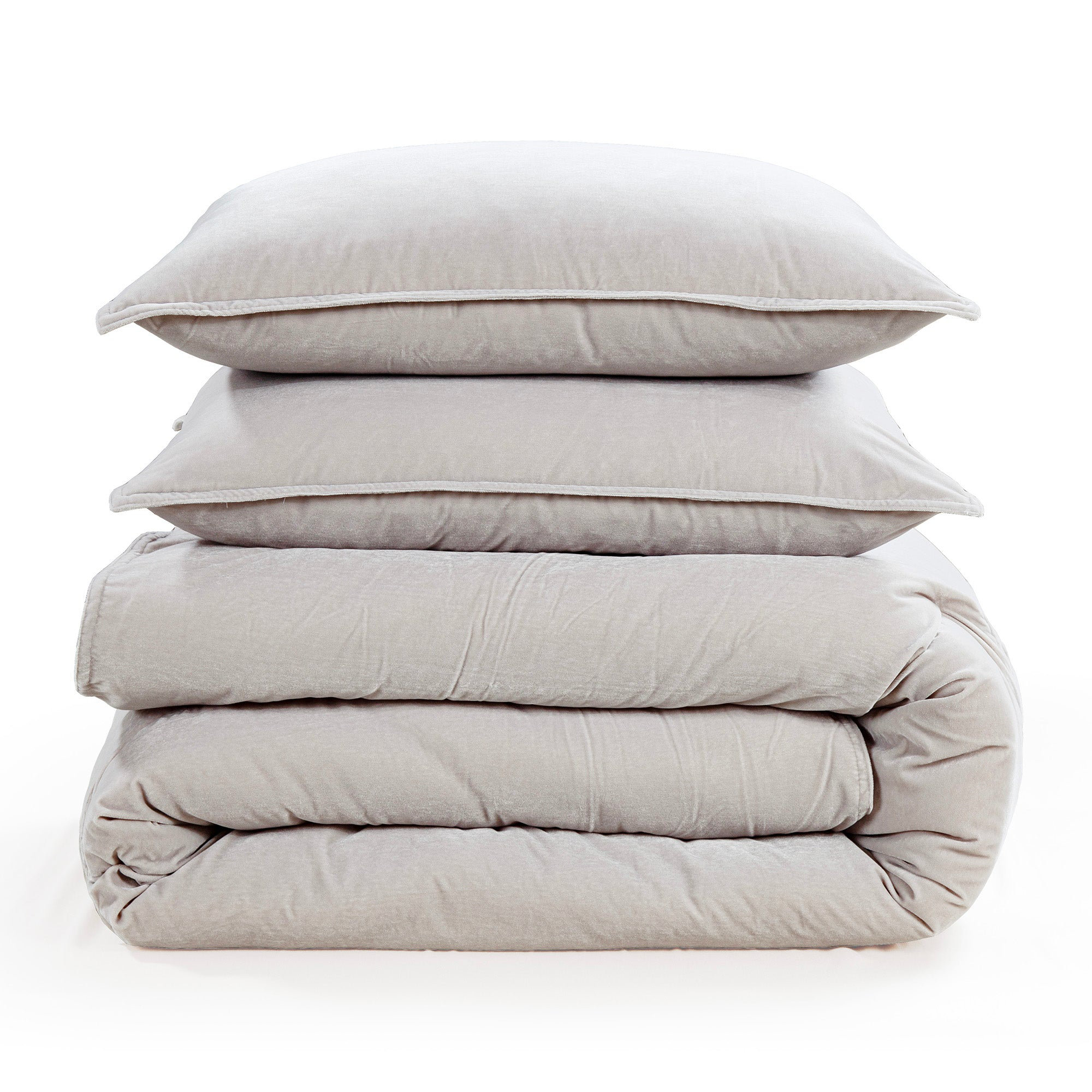 Estelle Velvet Soft Plush Classic Modern Chic Casual Comforter Set, Queen Comforter + 2 Standard Shams, Taupe