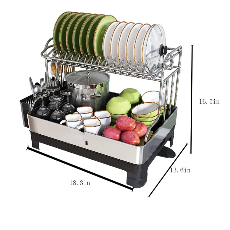 Lifewit Large Dish Drying Rack for Kitchen Counter, Dish Drying Rack with  Drainboard, 2 Tier 