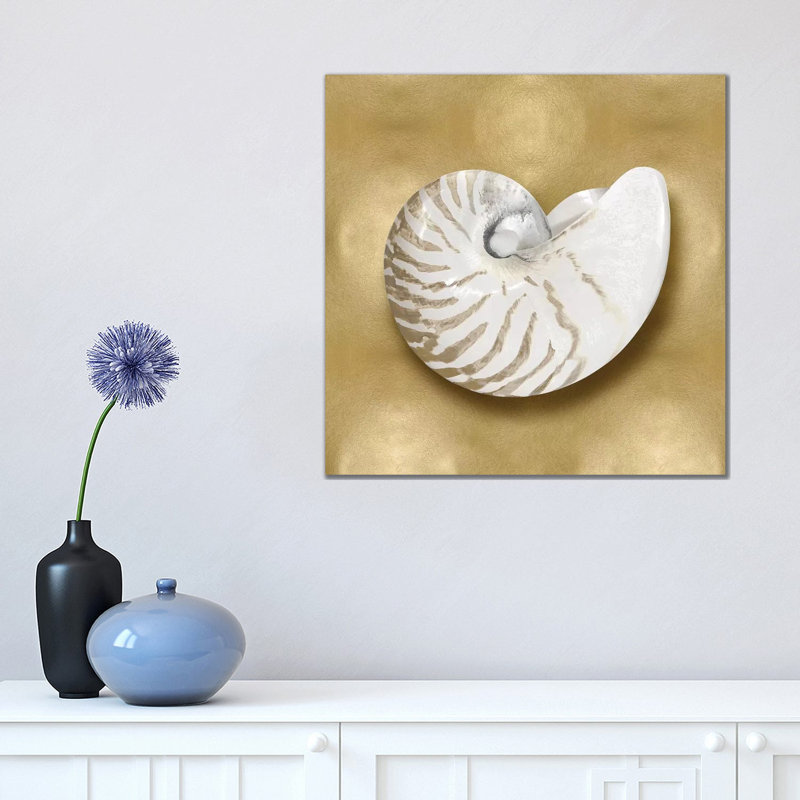 Shell On Gold III by Caroline Kelly - Wrapped Canvas Painting, 45.72 cm H x 45.72 cm W x 1.91 cm D