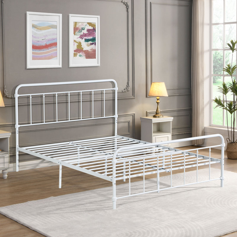 Lit plateforme double en métal Justine, Grand, Blanc