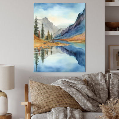 «Calming Mountain Riverside I - Landscape Mountains», reproduction d'art sur métal