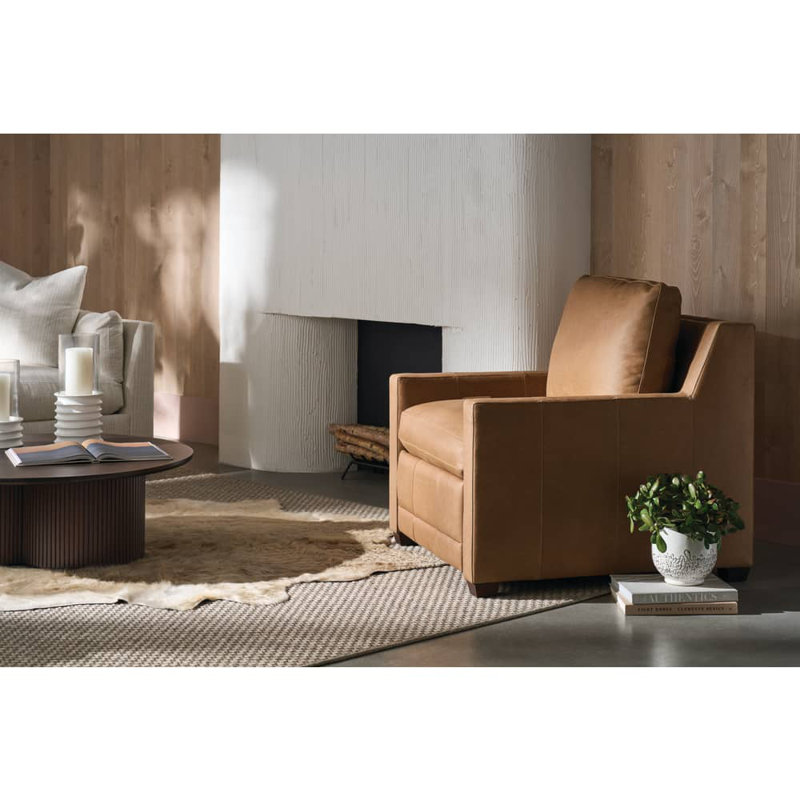 Sylvie Leather Zero Wall Power Recliner, Medium Wood