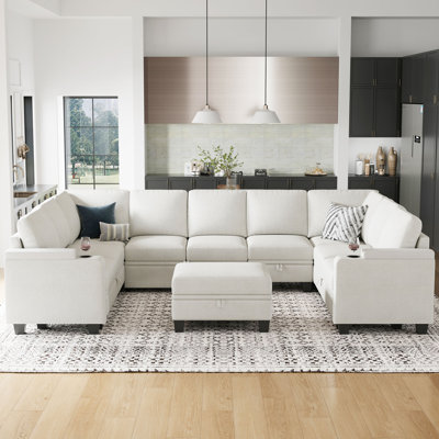 Canapé modulaire en U en chenille avec porte-gobelet Anjanette