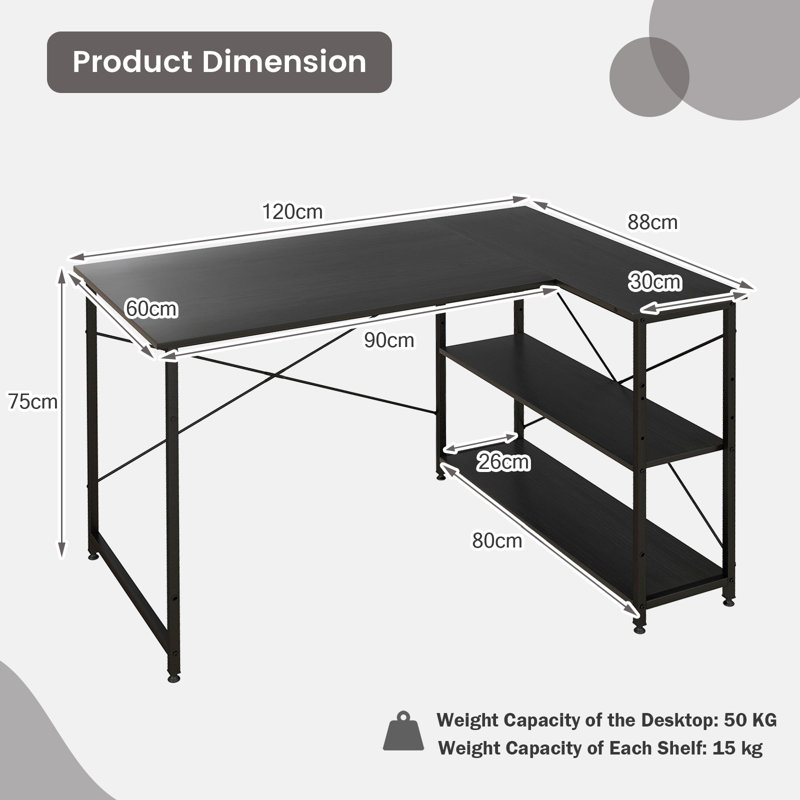 Micaden Modular L-Shaped Steel Writing Desk