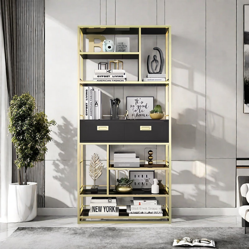 Une bibliothèque minimaliste, Noir et or, H 78,7 po x l 31,4 po x P 11,8 po