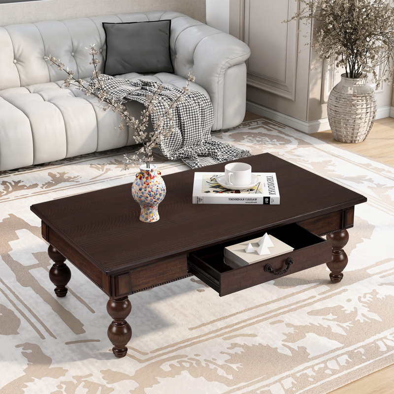 Retro 3-Piece Solid Wood Coffee Table Set With Storage Drawer, Espresso