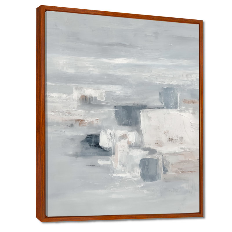 Peinture minimaliste grise, formes abstraites, art mural moderne encadré gris, H 20 po x l 12 po, Cadre flottant, Brun