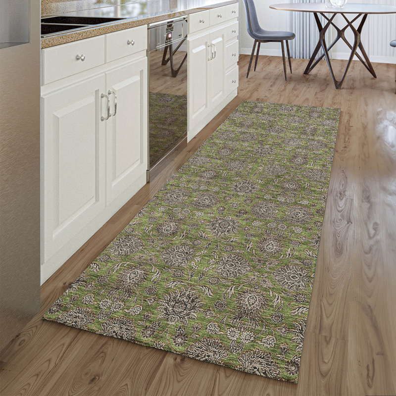 Premium Machine Washable Prisco Olive Rug, Runner 2'3" x 7'6"