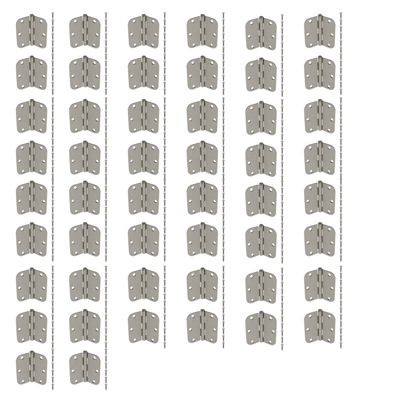 50 ensembles de charnières de porte intérieure en acier nickelé, 3,5 po x 3,5 po x 2,2 mm, rayon de 5/8 po