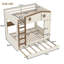 Lit superposé double au-dessus de double avec lit gigogne, lits superposés en bois massif avec tablettes et crochets de rangement, aucun sommier nécessaire, beige et naturel-2137015716-2137015718