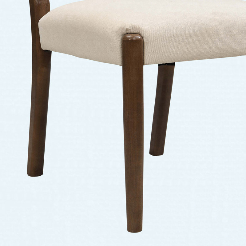 Upholstered Dining Chairs With Woven Rope Backrest, Set Of 2, Rubberwood Frame Side Chairs, Walnut