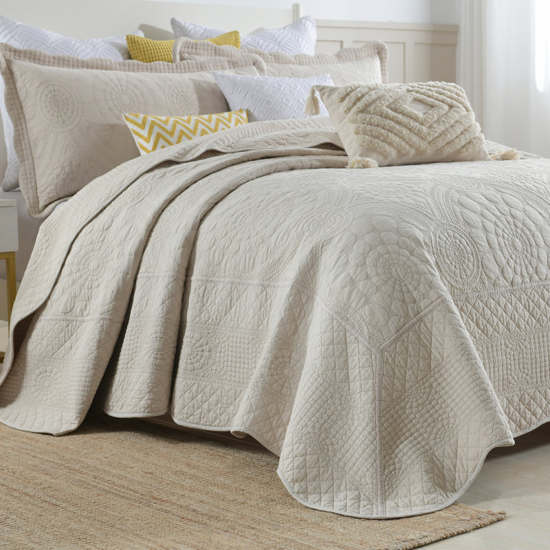 Khaki Cotton Oversized Queen Quilt Bedspread Set