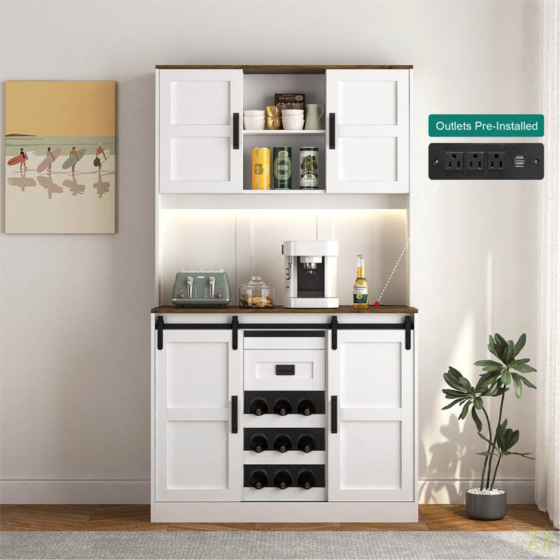 Armoire de bar de ferme avec porte de grange coulissante, grande table de buffet de bar Buffet de cuisine