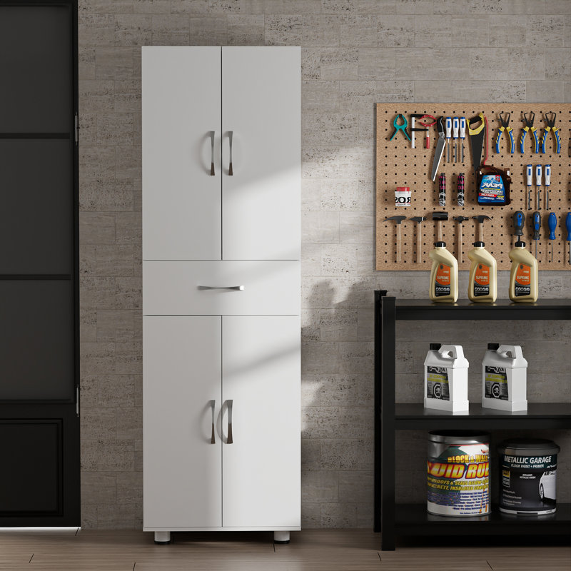 Garage Storage Cabinet With Doors And Drawer, White
