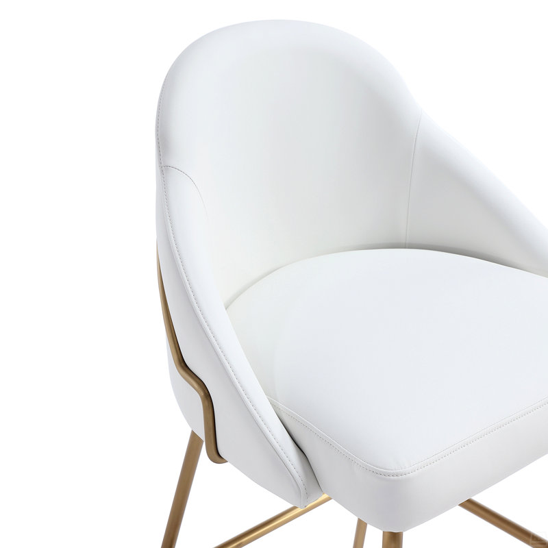 Tabouret de bar rembourré en métal, Doré, Blanc