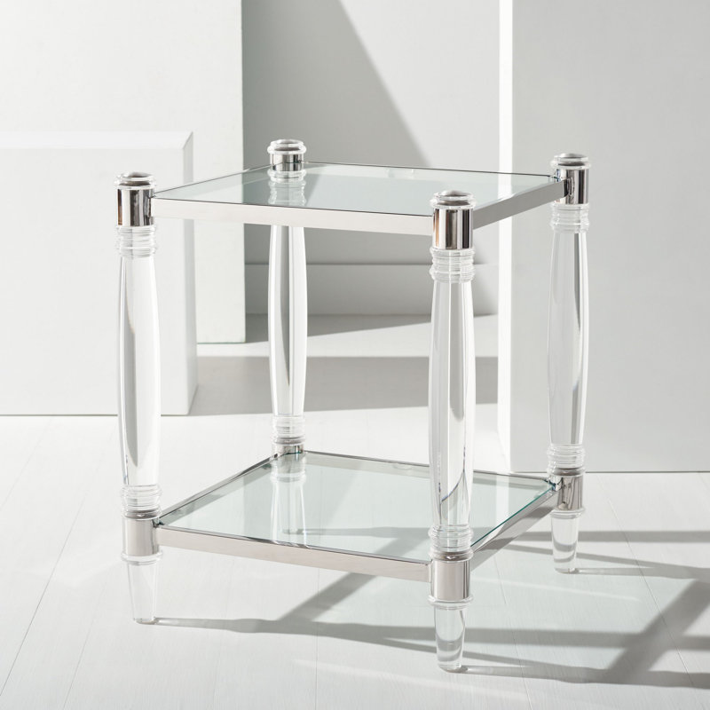 Table de bout avec rangement Haykaz, Transparent / Argent