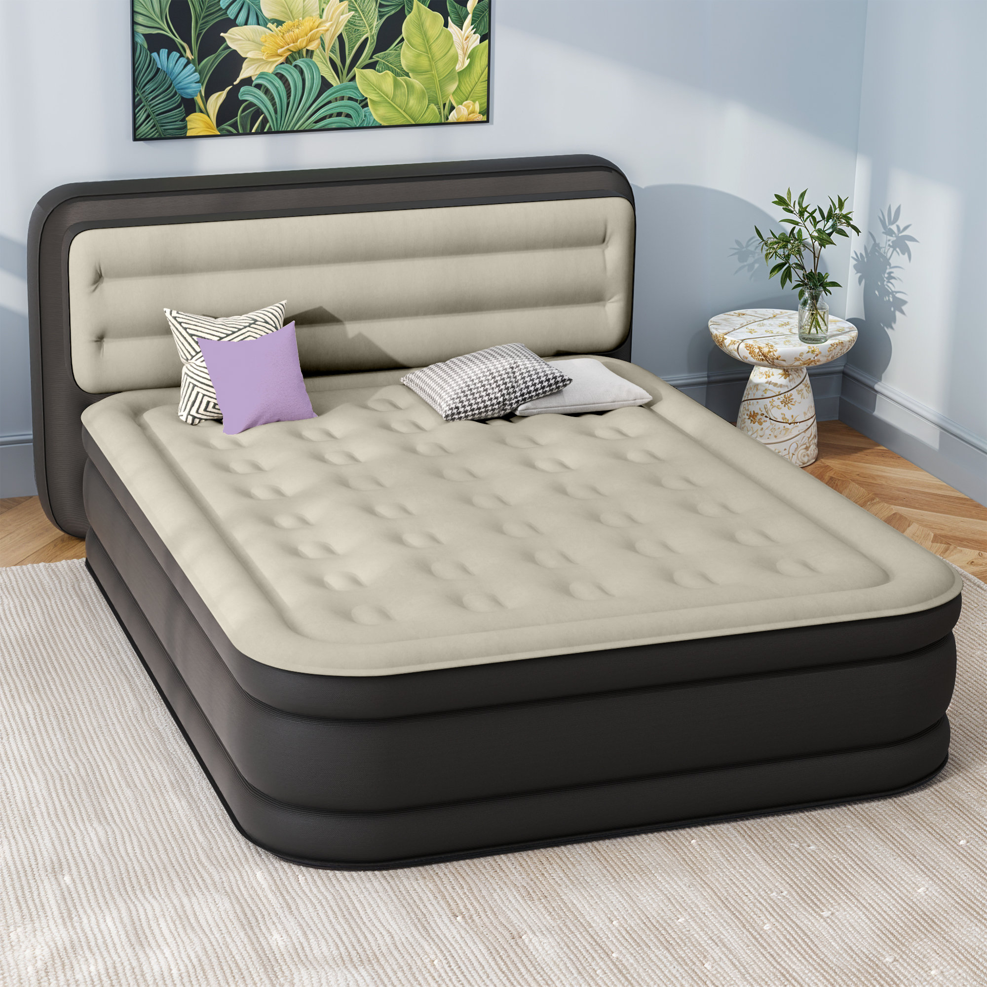 Alwyn Home 18'' Queen Air Mattress With Luxury Flocked Top Inflatable Bed  With Pump Headboard With Horizontal Stripes | Wayfair, image size:2000x2000