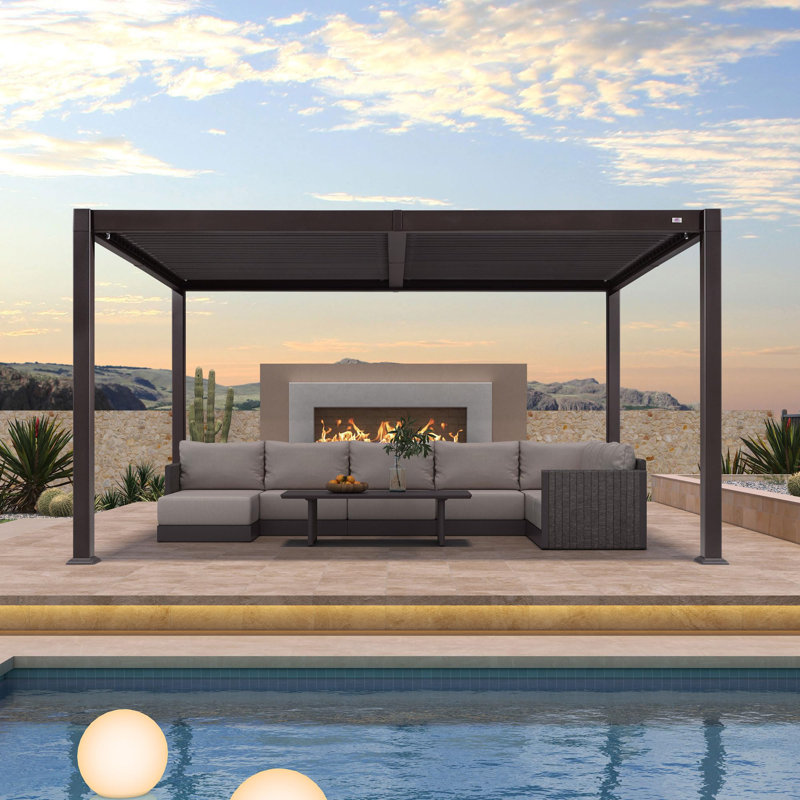 PURPLE LEAF 10' x 14' Louvered Pergola Outdoor Adjustable Louvre Shade Modern Patio Aluminum Pergola with Retractable Roof for Deck Backyard Garden Hardtop Gazebo, Bronze