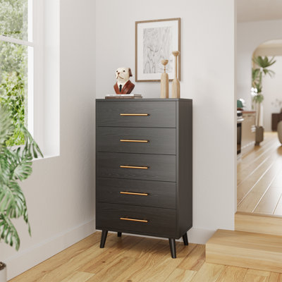Modern Solid Wood 5-Drawer Dresser - Storage Organizer with Metal Handles for Bedroom, Living Room, or Hallway