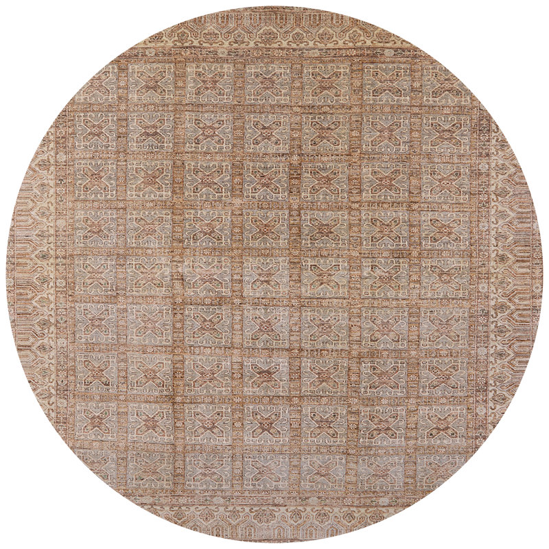 Tapis brun à motif oriental, Rond 8 pi