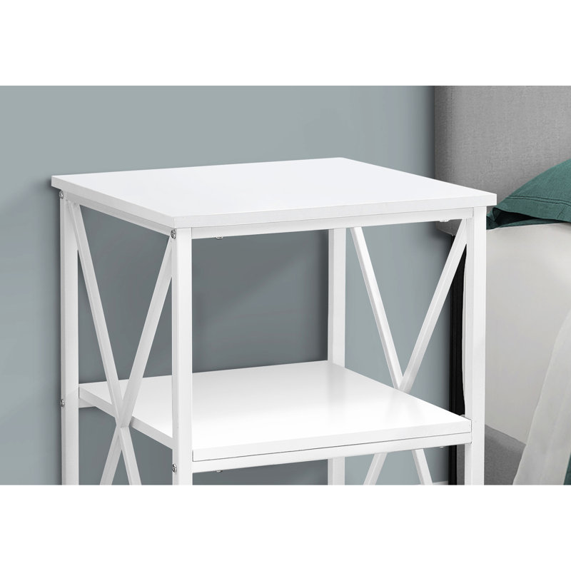 Table d'appoint en métal blanc avec design en forme de X, rangement pour les tablettes modernes de la chambre à coucher et du salon, rehaussant le décor