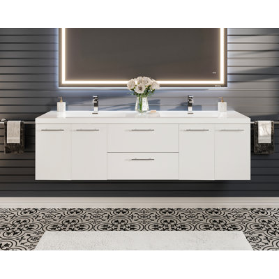 Meuble-lavabo mural double 72 po avec comptoir en acrylique Aberdeen