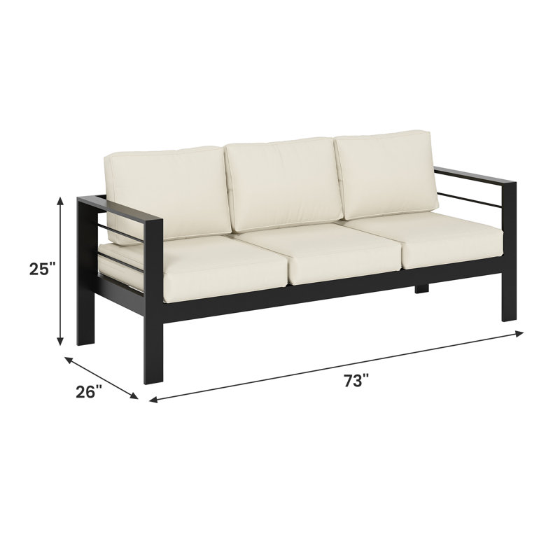 Brandtley Aluminum Patio Sofa, Black Frame/Beige Cushion